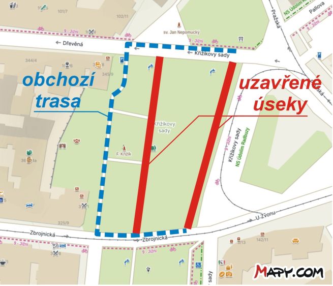 250716_MAPA_pěšoDIO_Krizikovy sady 25 A4_FINca_jenMAPKA 250716_MAPA_pěšoDIO_Krizikovy sady 25 A4_FINca_jenMAPKA